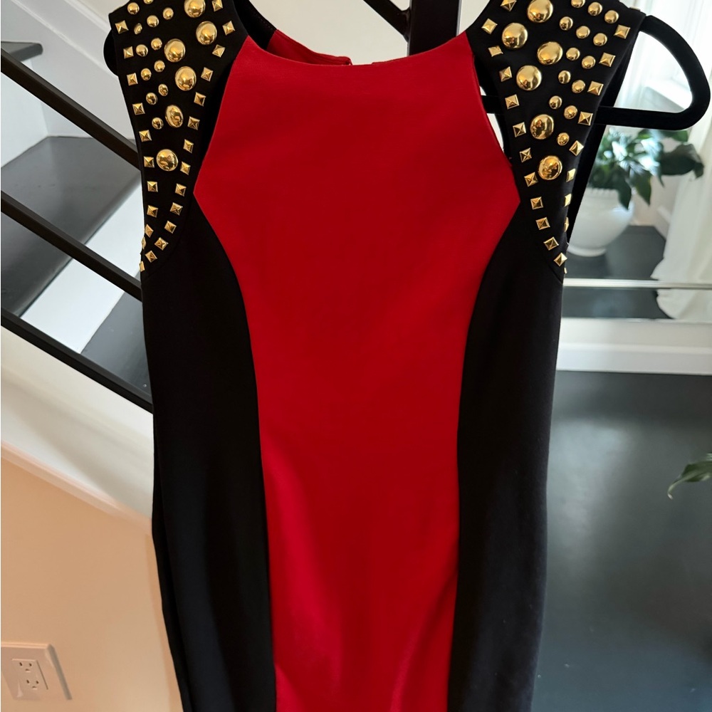 Michael Kors Red and Black Dress with Gold Studs